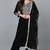 Women black printed silk blend stiched straight kurta trousers suit set