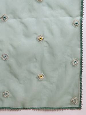 women sea green silk blend solid embroidered anarkali kurta palazzo with dupatta 6