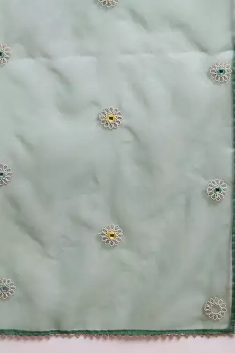 women sea green silk blend solid embroidered anarkali kurta palazzo with dupatta