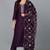 Women purple printed silk blend stiched straight kurta trousers suit set