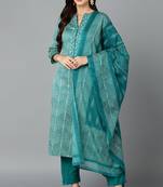 Women green printed rayon stiched straight kurta trousers suit set