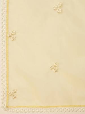 Ahika women yellow organza solid embroidered a-line kurta dhoti pant with dupatta 6