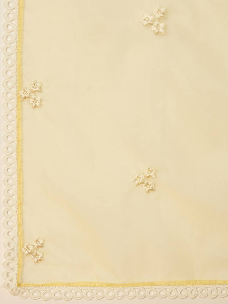 Ahika women yellow organza solid embroidered a-line kurta dhoti pant with dupatta