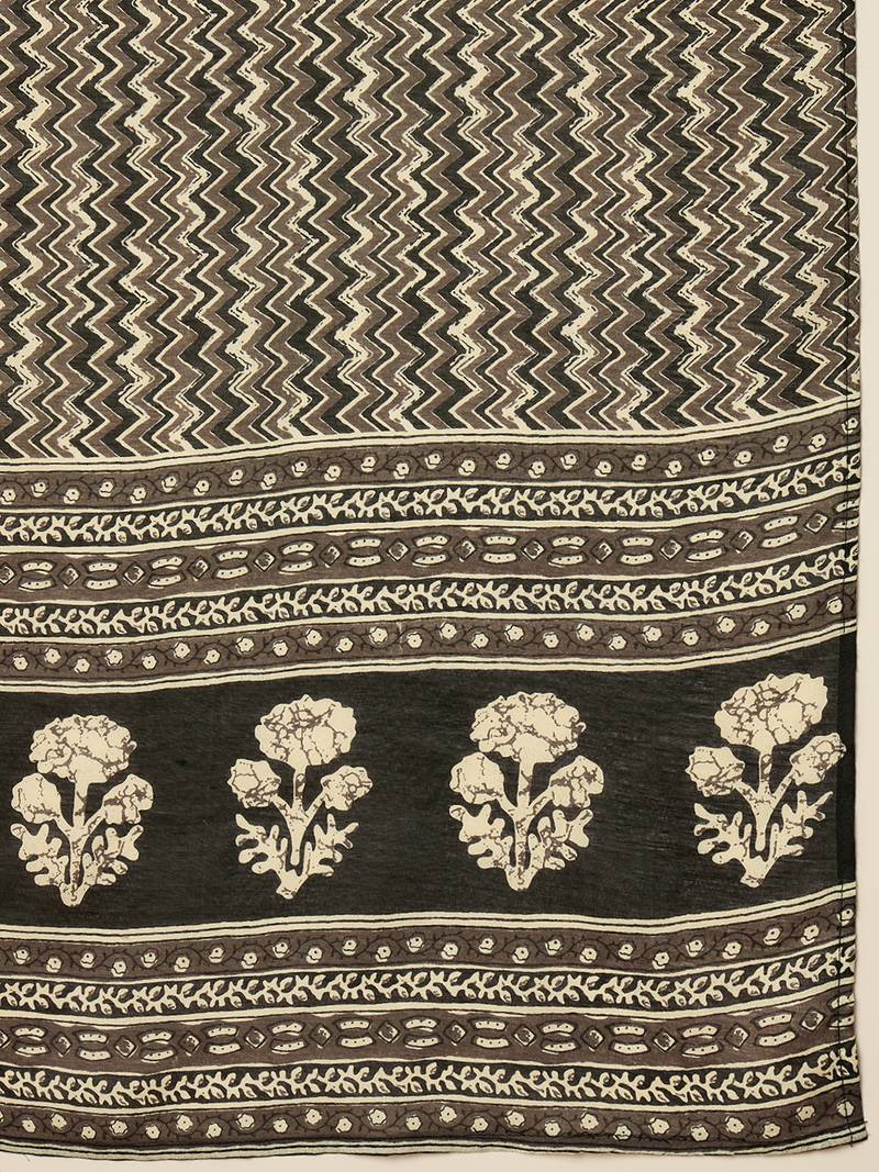 women black rayon blend geometric printed straight kurta trouser with dupatta