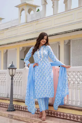 Blue and White Daily Wear Salwar Suit for Women