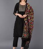Women black printed silk blend stiched straight kurta pant suit set