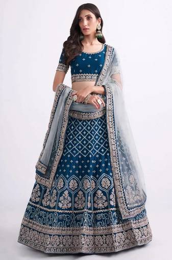 Blue  Embroidered Lehenga Choli