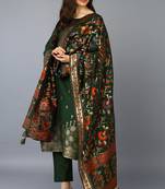 Women green printed silk blend stiched straight kurta pant suit set