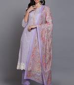 Women purple printed rayon stiched straight kurta trousers suit set