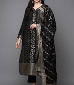 Women black printed silk blend stiched straight kurta pant suit set