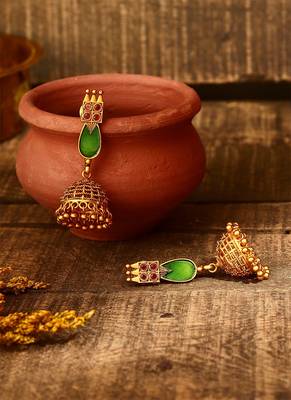 Green Palakka Necklace Set With Earrings 5