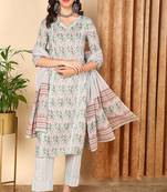 Women green printed pure cotton  stiched straight kurta trousers suit set