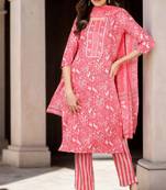 Women pink printed rayon stiched straight kurta trousers suit set