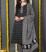 Women black printed rayon stiched straight kurta trousers suit set