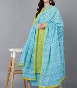Women green printed rayon stiched flared kurta palazzo suit set