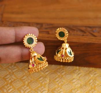 Kerala style gold plated palakka mango earrings 2