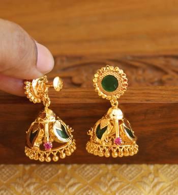 Kerala style gold plated palakka mango earrings 3