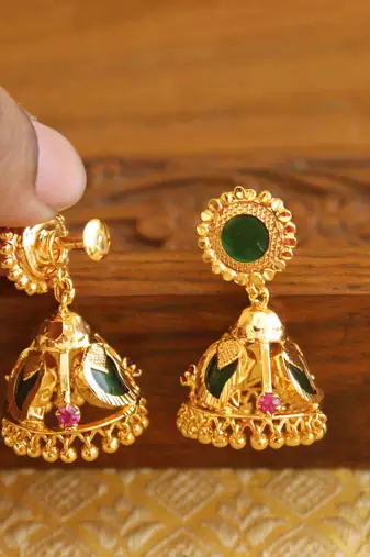 Kerala style gold plated palakka mango earrings
