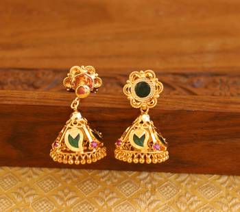 Kerala style gold plated palakka mango earrings 3