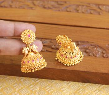 Kerala style gold plated peacock earringss 1