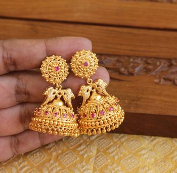 Kerala style gold plated peacock earringss 2