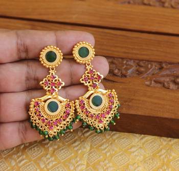 Kerala style gold plated ruby palakka earrings 1