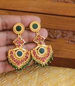 Kerala style gold plated ruby palakka earrings