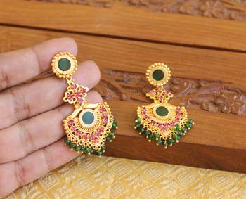 Kerala style gold plated ruby palakka earrings 2