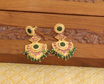 Kerala style gold plated ruby palakka earrings 3