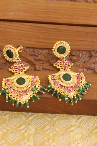 Kerala style gold plated ruby palakka earrings