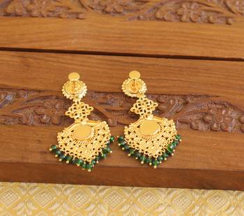 Kerala style gold plated ruby palakka earrings 4