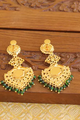 Kerala style gold plated ruby palakka earrings