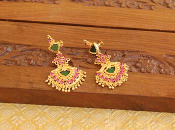 Kerala style gold plated ruby palakka earrings 1