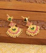 Kerala style gold plated ruby palakka earrings