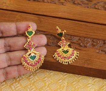 Kerala style gold plated ruby palakka earrings 2