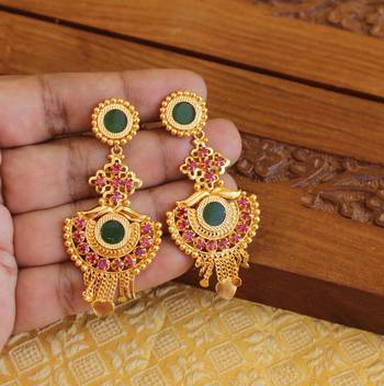 Kerala style gold plated ruby palakka earrings 1