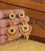 Kerala style gold plated ruby palakka earrings