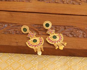 Kerala style gold plated ruby palakka earrings 2