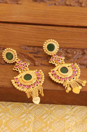 Kerala style gold plated ruby palakka earrings