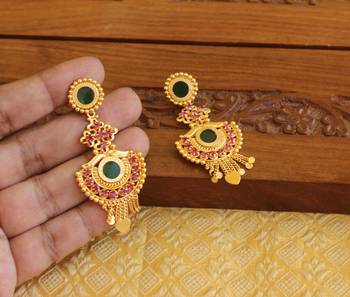 Kerala style gold plated ruby palakka earrings 3
