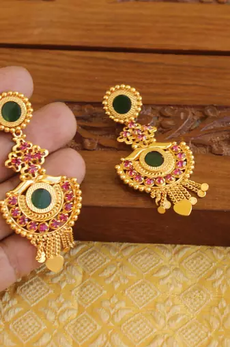 Kerala style gold plated ruby palakka earrings