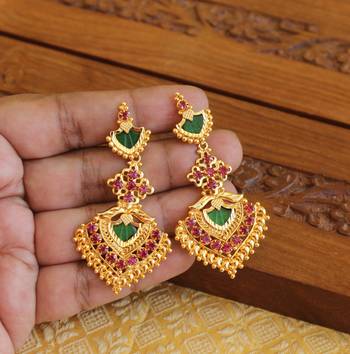 Kerala style gold plated ruby palakka earrings 1