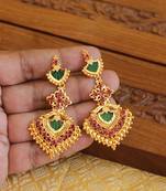 Kerala style gold plated ruby palakka earrings