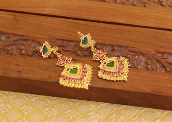 Kerala style gold plated ruby palakka earrings 2