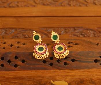 Kerala style gold plated ruby palakka earrings 1