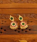 Kerala style gold plated ruby palakka earrings