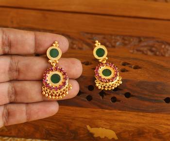 Kerala style gold plated ruby palakka earrings 2