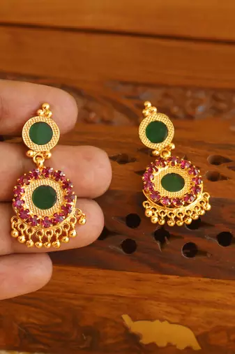 Kerala style gold plated ruby palakka earrings