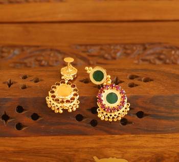 Kerala style gold plated ruby palakka earrings 3