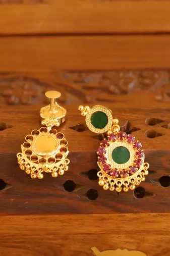 Kerala style gold plated ruby palakka earrings